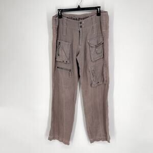 Pete & Greta by Johnny Was NEW Womens Y2K Cargo Pants Linen *READ* Size 8 Gray